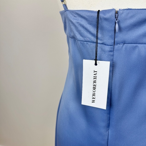 WeWoreWhat Cowl Midi Slip Dress Satin Charmeuse Slate Blue Revolve NWT. - Picture 8 of 13